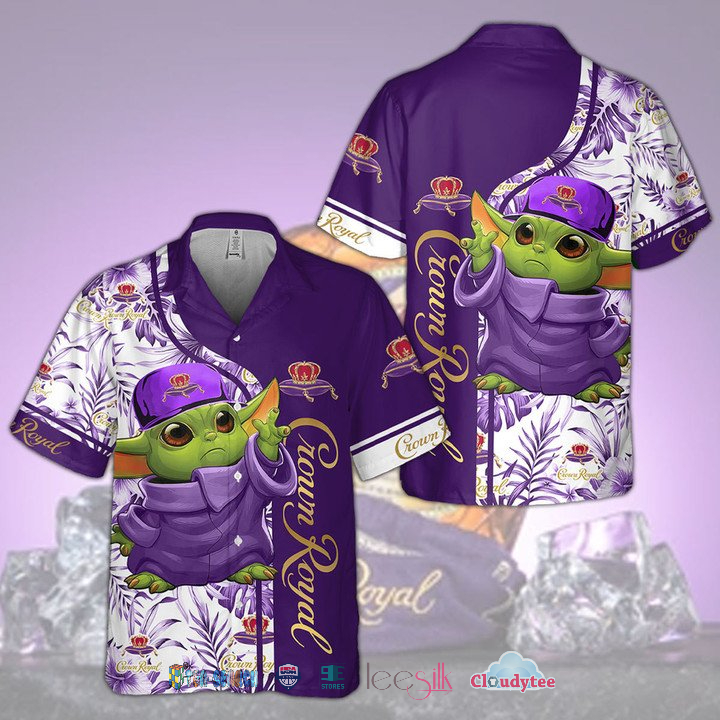 Baby Yoda Crown Royal Hibiscus Hawaiian Shirt