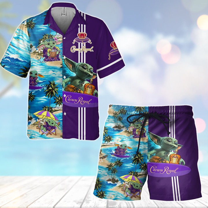 Baby Yoda Crown Royal Hibiscus Hawaiian Shirt