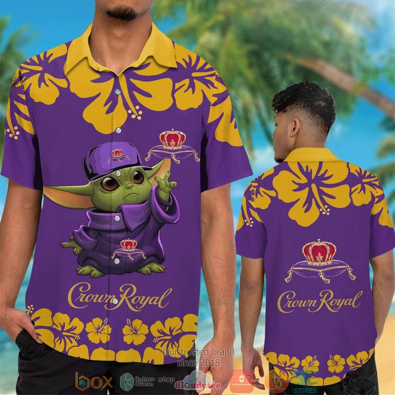 Baby Yoda Crown Royal Purple Hibiscus 3d Hawaiian Shirt