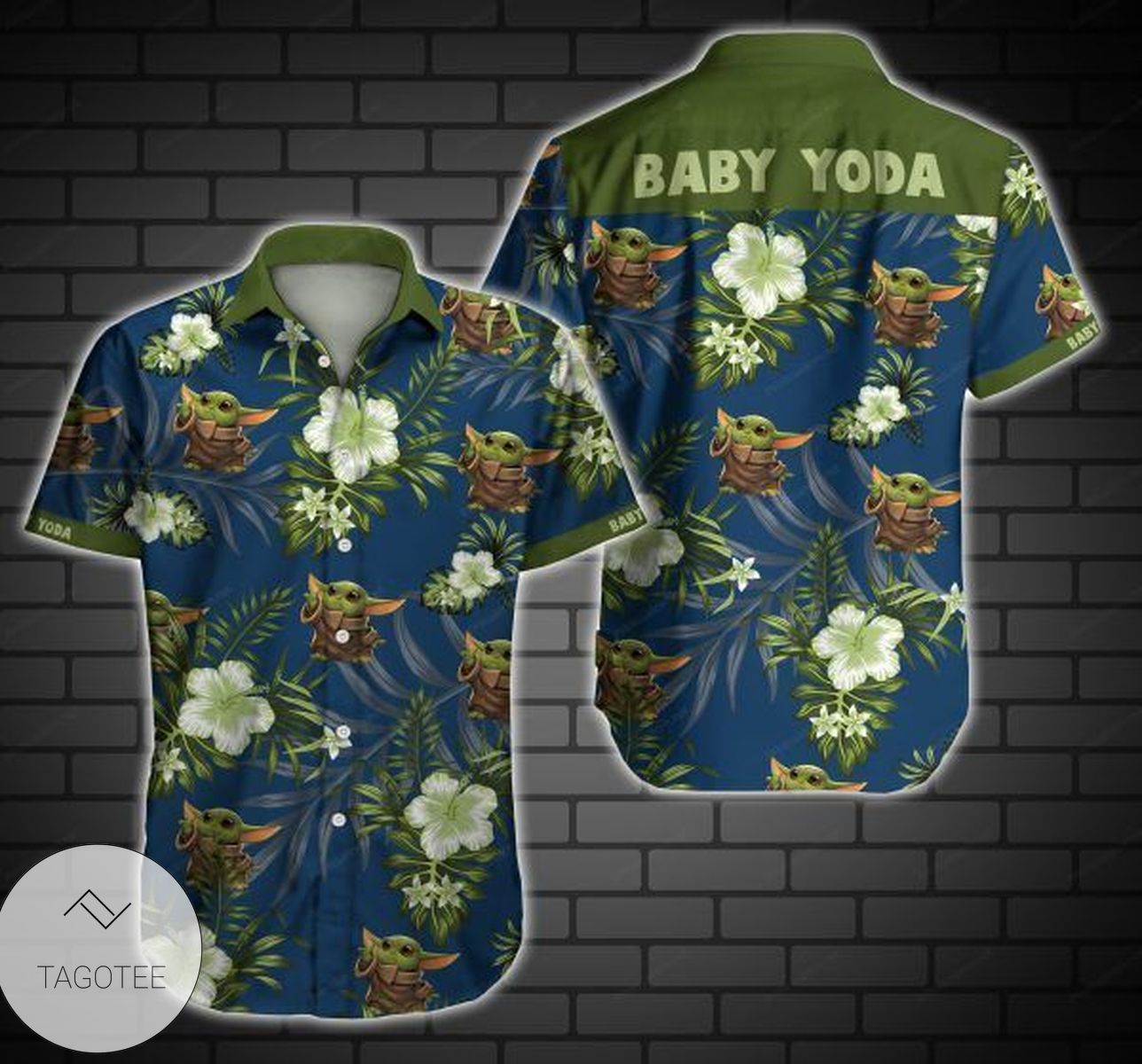 Baby Yoda Hug Pineapple Graphic Print Short Sleeve Hawaiian Casual Shirt