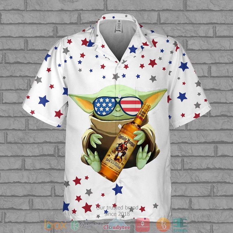 Baby Yoda hug Captain Morgan 3d Hawaiian Shirt