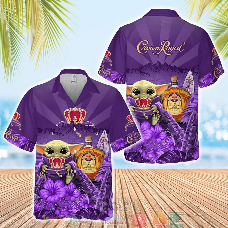 Baby Yoda hug Crown Royal Purple 3d Hawaiian Shirt