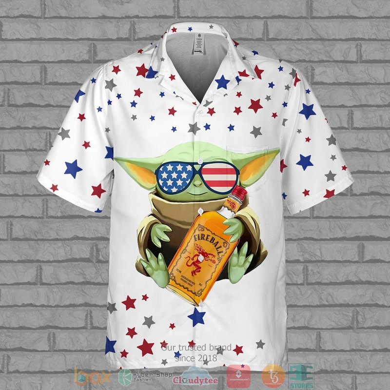 Baby Yoda hug Fireball Cinnamon Whisky 3d Hawaiian Shirt