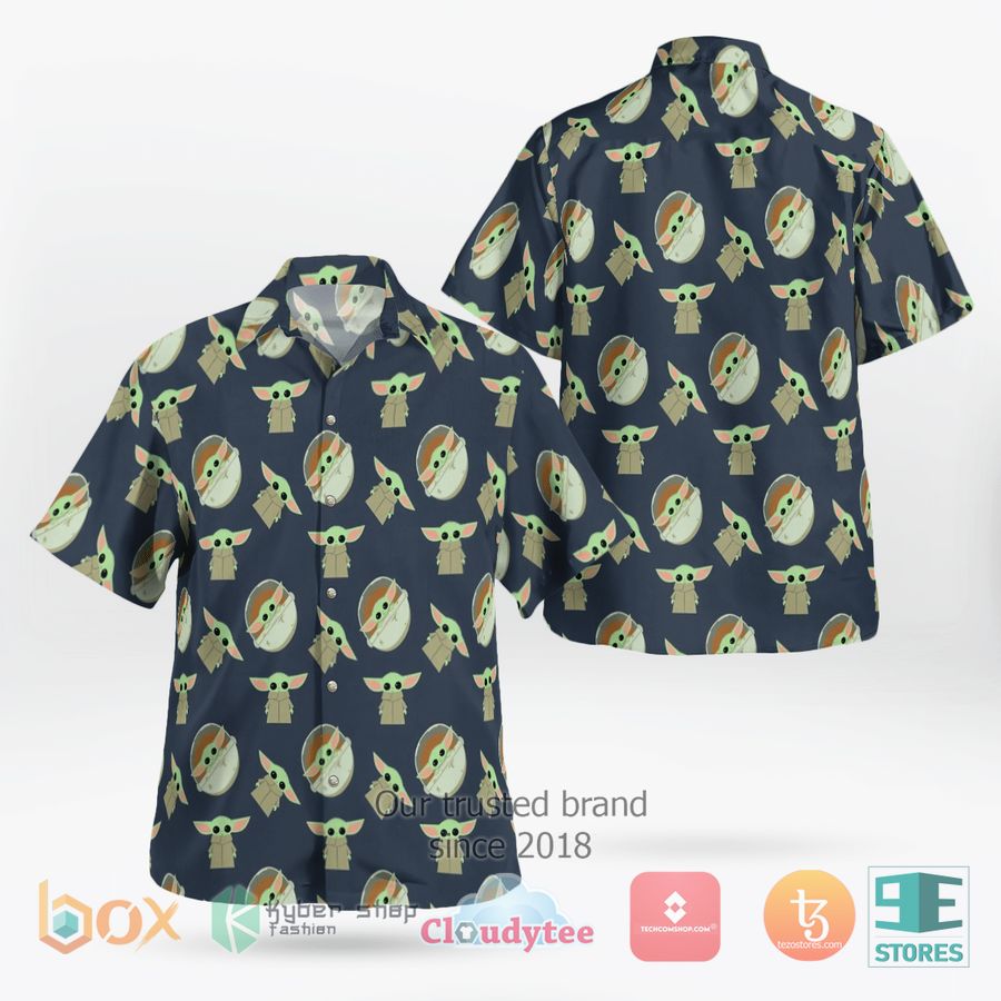 Baby Yoda Hugging Avocadoes Tropical Leaves Hawaiian Shirt