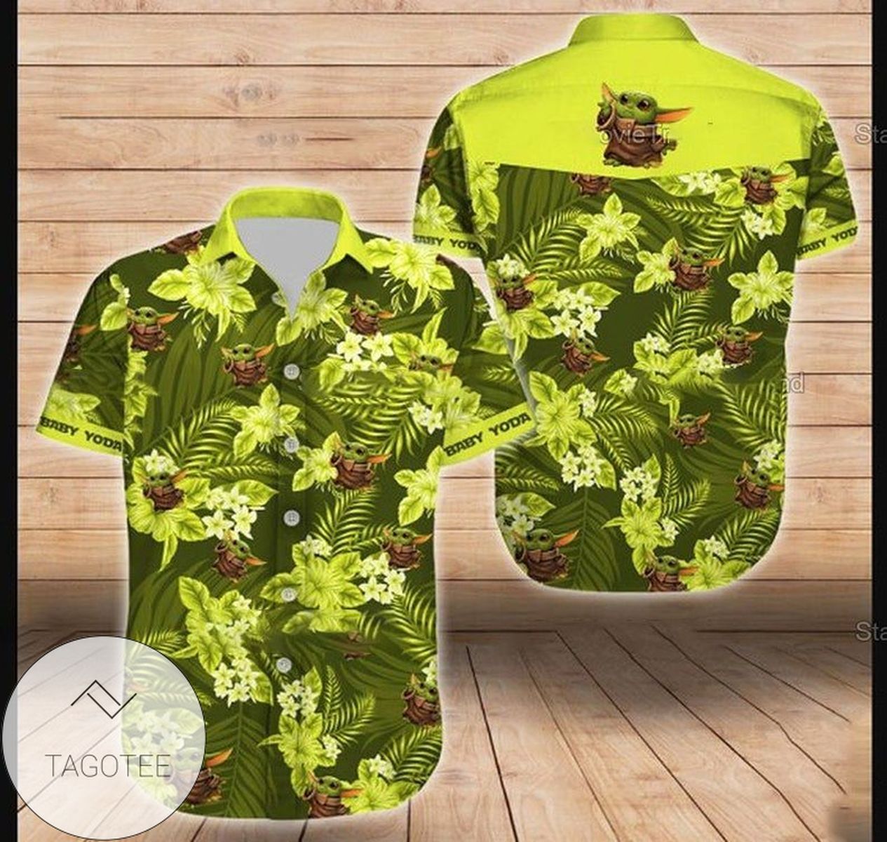 Baby Yoda With Coconut Island Graphic Print Short Sleeve Hawaiian Casual Shirt