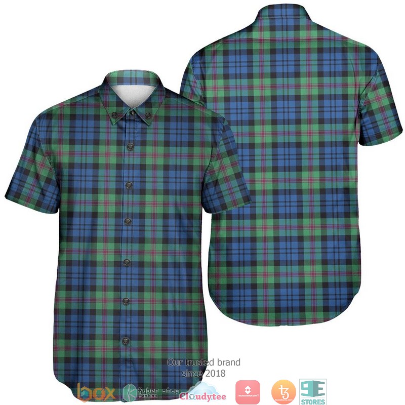 Baillie Modern Tartan Crest Personalized Short Sleeve Hawaiian Shirt