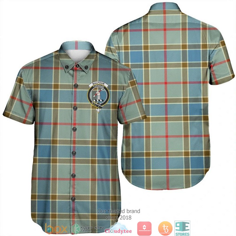 Balfour Modern Tartan Crest Personalized Short Sleeve Hawaiian Shirt