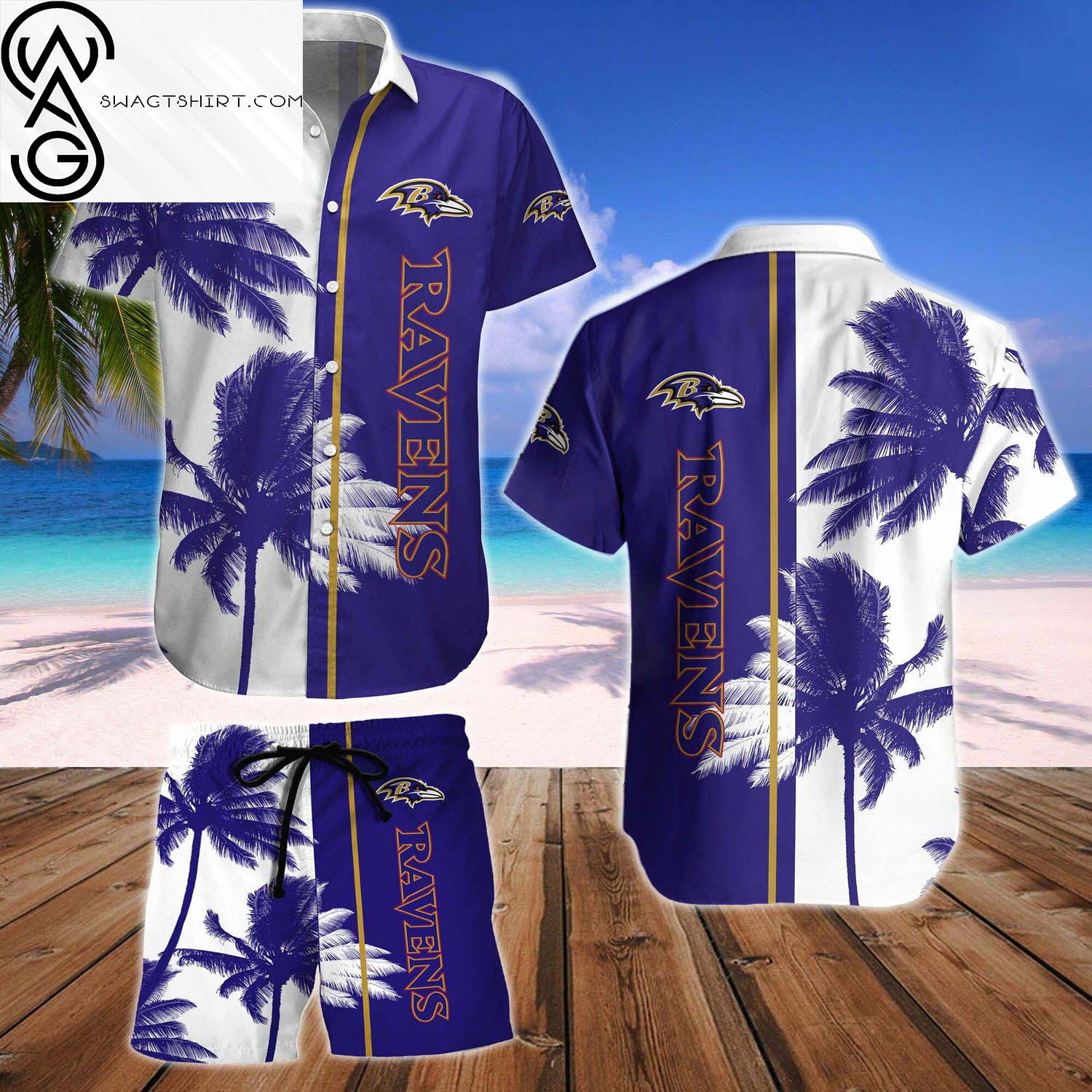 Baltimore Ravens All Over Print Hawaiian Shirt And Beach Shorts