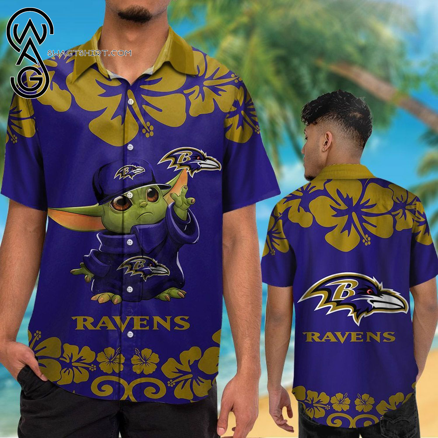 Baltimore Ravens And Baby Yoda Summer Vacation Hawaiian Shirt