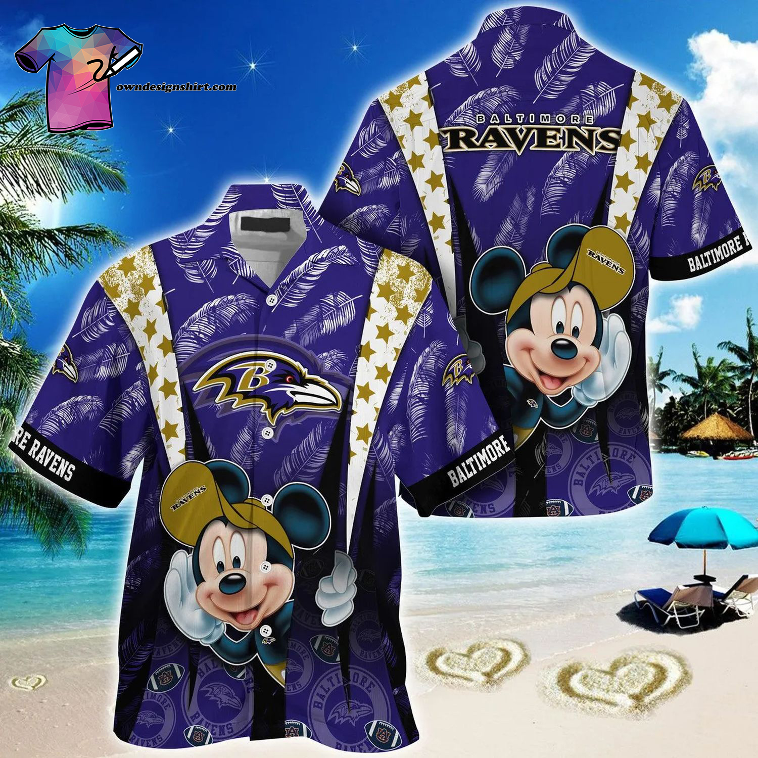 Baltimore Ravens And Mickey Mouse All Over Print Hawaiian Shirt