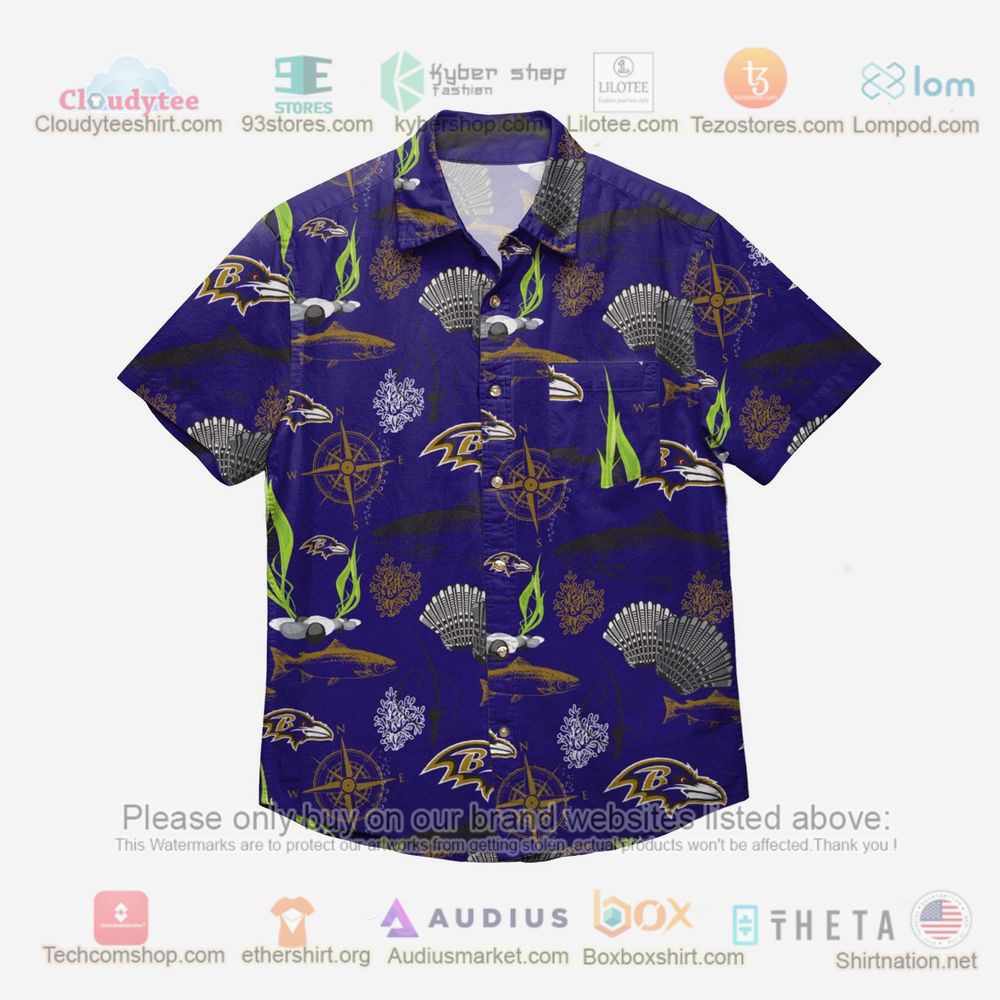 Baltimore Ravens Floral Button Up Hawaiian Shirt