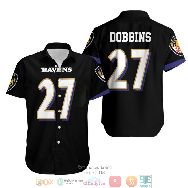 Baltimore Ravens J K Dobbins 27 Black Jersey Inspired Hawaiian Shirt