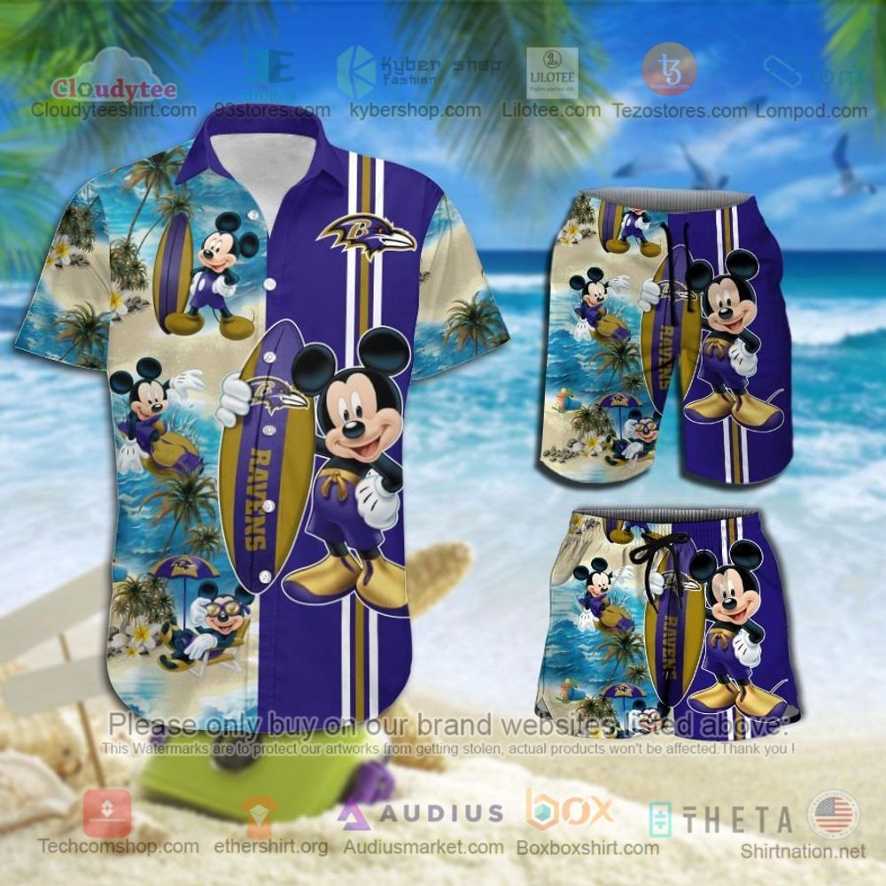 Baltimore Ravens Mickey Mouse NFL Hawaiian Shirt, Short