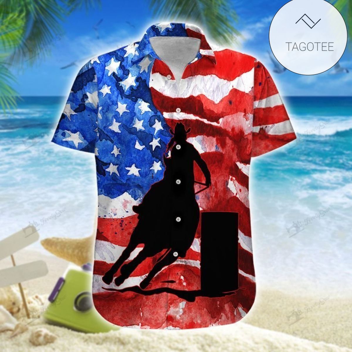 Barrel Racing Black Star Western Hawaiian Shirt