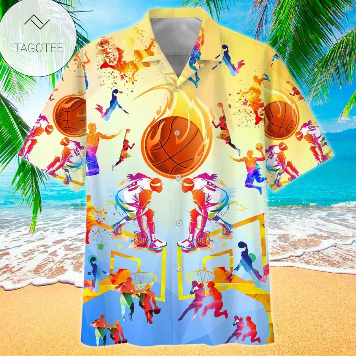 Basketball Broken Wall Hawaiian Shirt For Men With Vibrant Colors And Textures