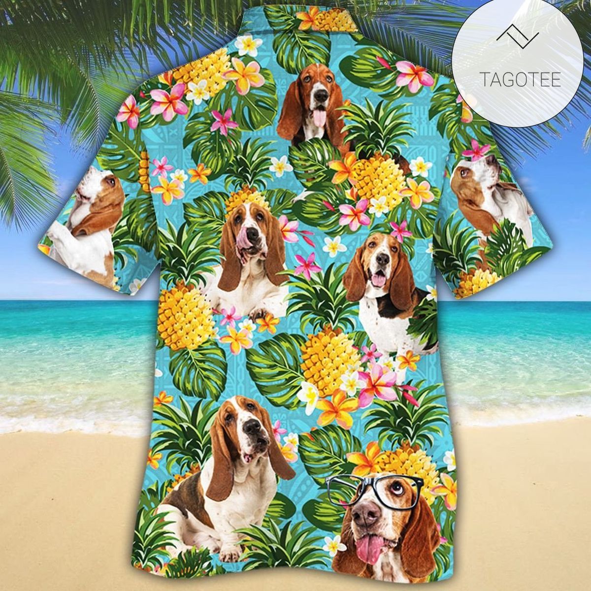 Basset Hound Mens Hawaiian Shirt Basset Hound Button Up Shirt