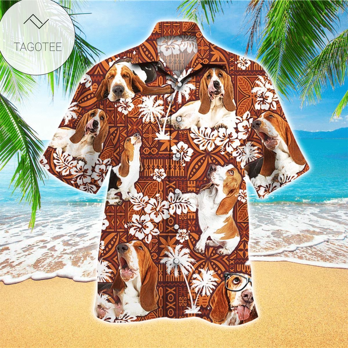 Basset Hound Mens Hawaiian Shirt Basset Hound Button Up Shirt