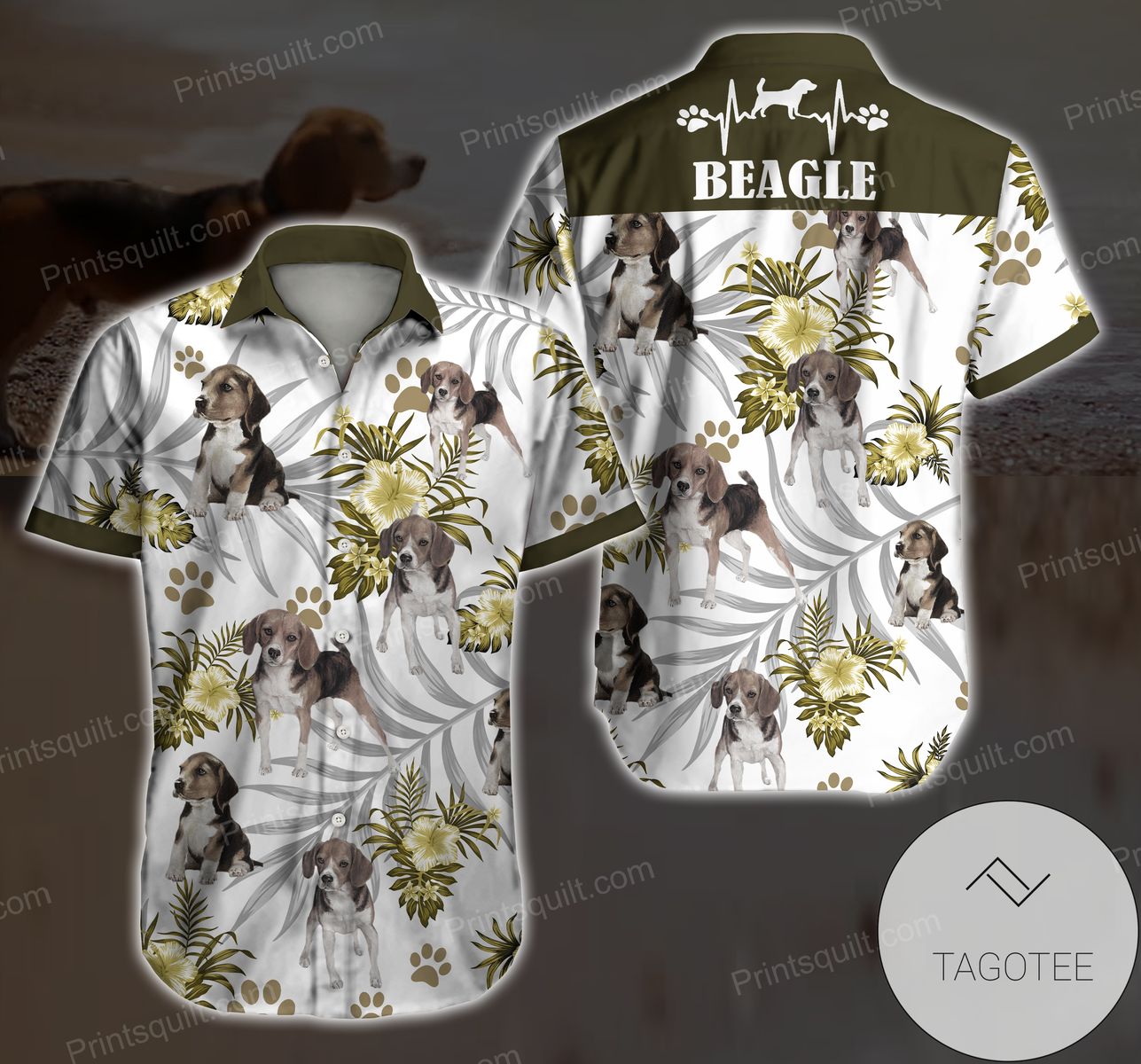 Beagle Hawaiian Graphic Print Short Sleeve Hawaiian Shirt