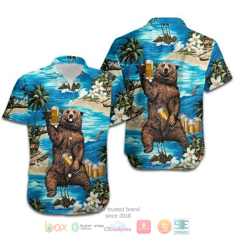 Bear I Hate People American Flag Hawaiian Shirt