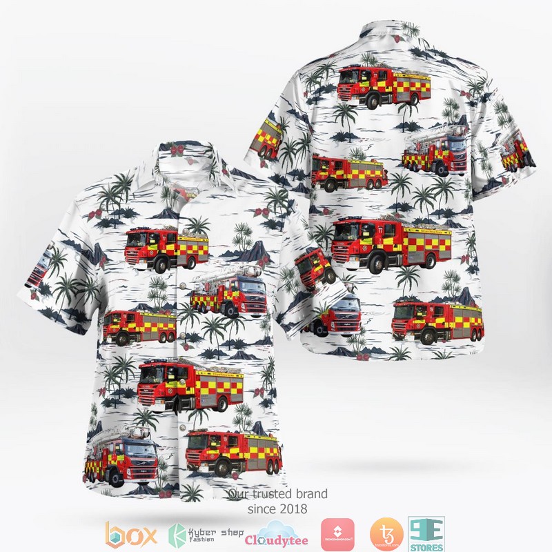 Bedfordshire England United Kingdom Bedfordshire And Luton Fire And Rescue Service Aerial Ladder Platform Hawaiian Shirt