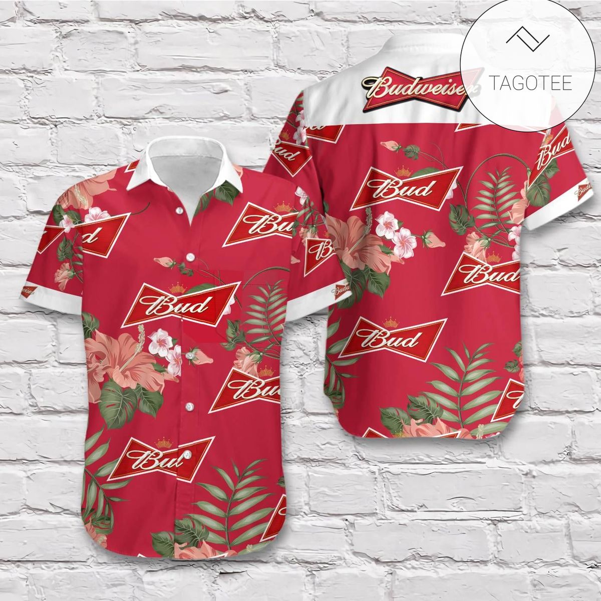 Beer Hawaii Shirt Budweiser Logo Tropical Hibiscus Flower Red Hawaiian Aloha Shirt