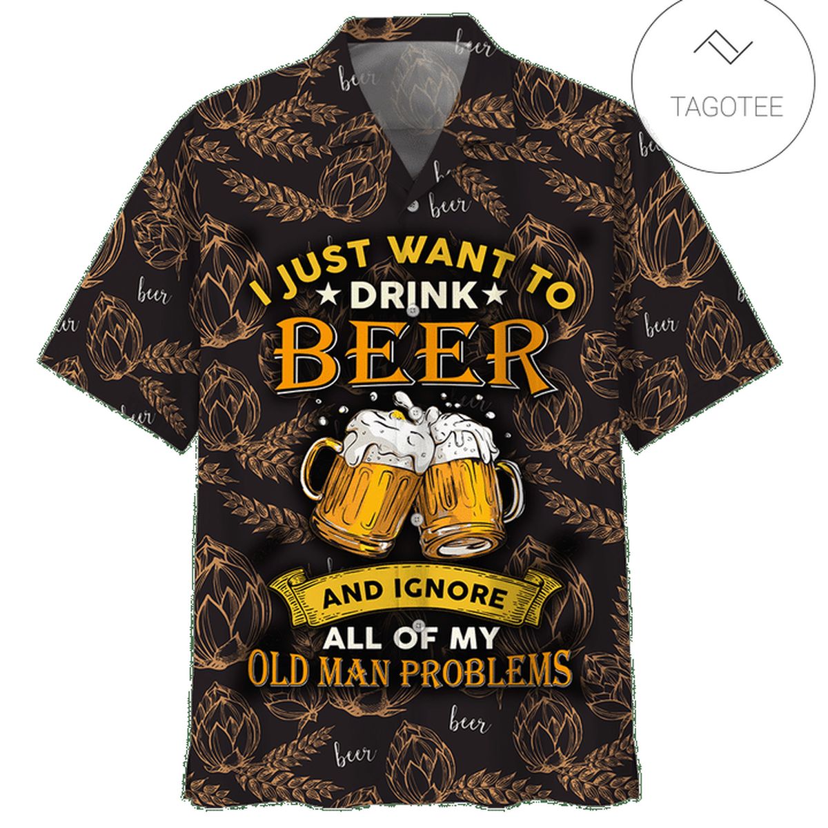 Beer Hawaii Shirt Tropical Sunset Beer Cups Pattern Yellow Red Hawaiian Aloha Shirt