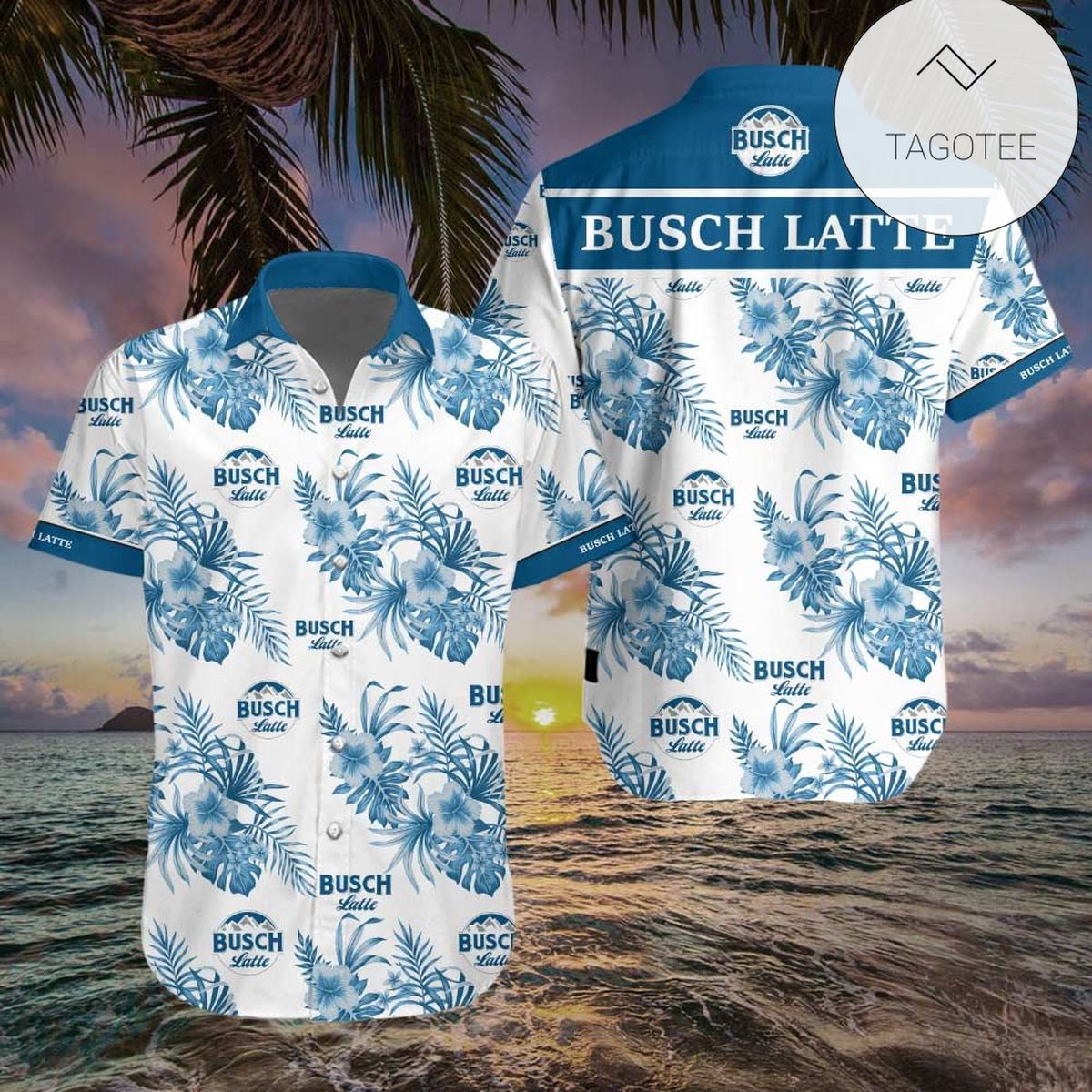 Beer Hawaiian Shirt Busch Light Logo Hibiscus Flower Pattern Blue Black Hawaii Aloha Shirt