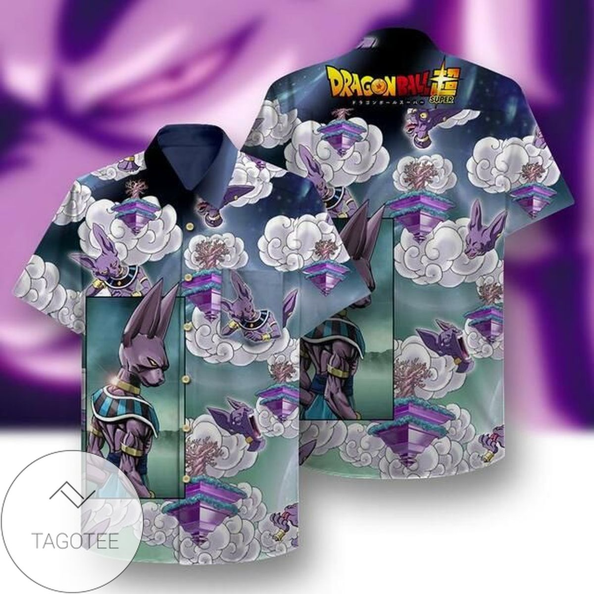 Beerus Dragon Ball Z Hawaiian Graphic Print Short Sleeve Hawaiian Casual Shirt