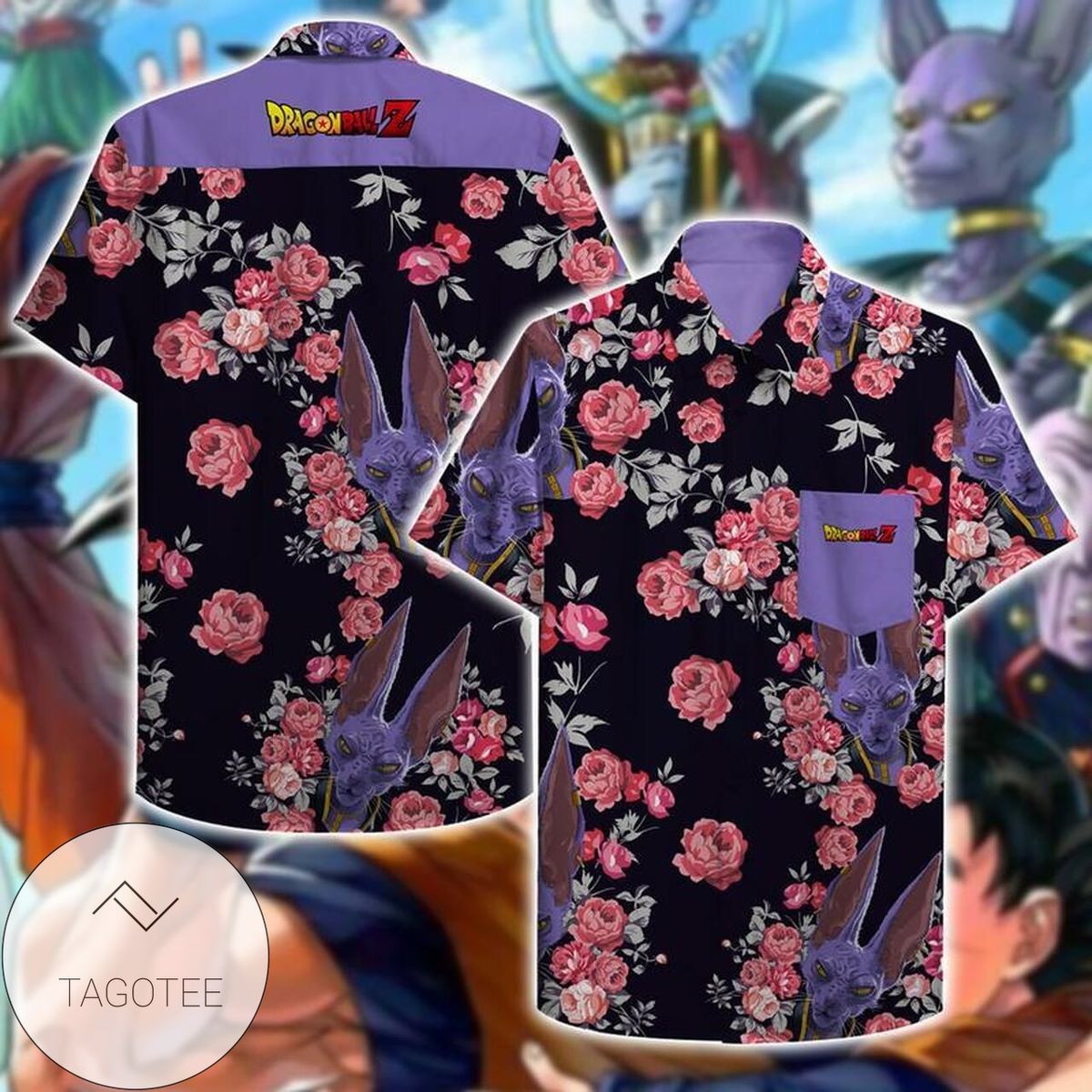 Beerus Dragon Ball Z Hawaiian II Graphic Print Short Sleeve Hawaiian Casual Shirt