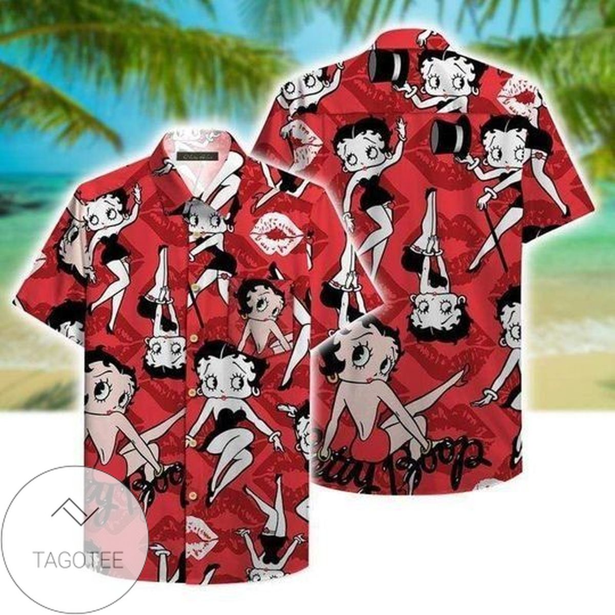 Betty Boop Hawaiian II Graphic Print Short Sleeve Hawaiian Casual Shirt