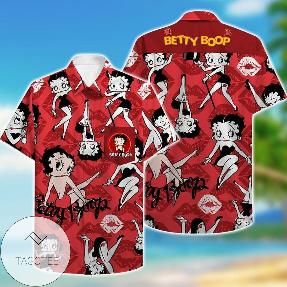 Betty Boop II Hawaiian Graphic Print Short Sleeve Hawaiian Casual Shirt