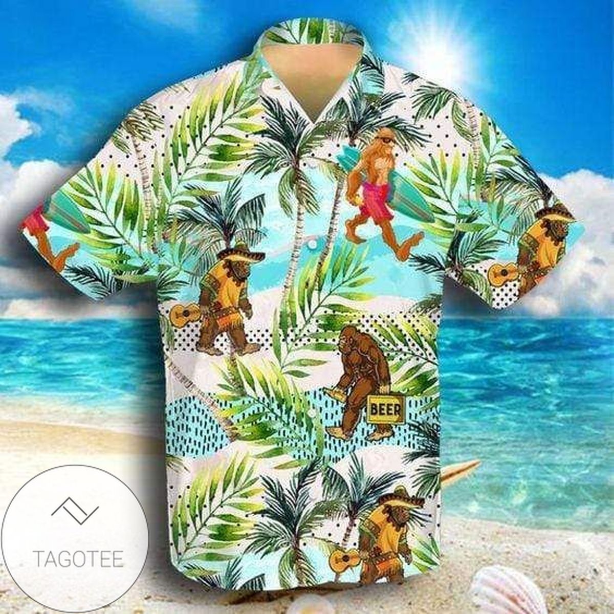 Bigfoot All Over Print Summer Short Sleeve Hawaiian Beach Shirt