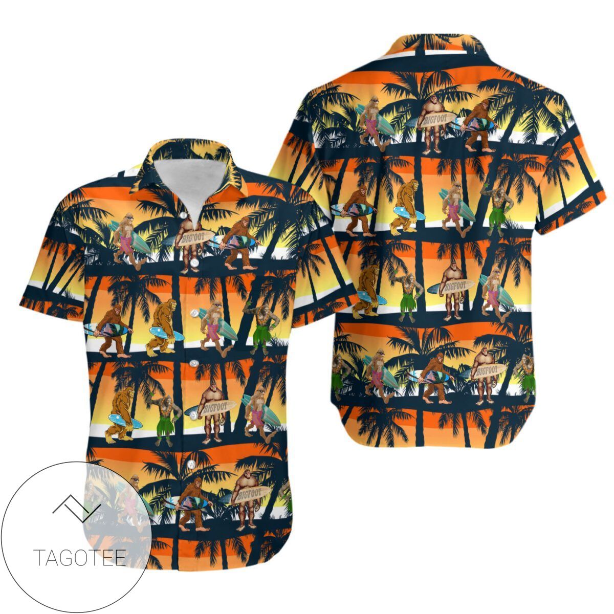 Bigfoot Aloha Hawaiian Graphic Print Short Sleeve Hawaiian Shirt