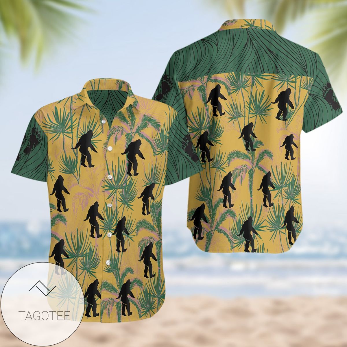 Bigfoot Activities Camping Hawaiian II Graphic Print Short Sleeve Hawaiian Shirt