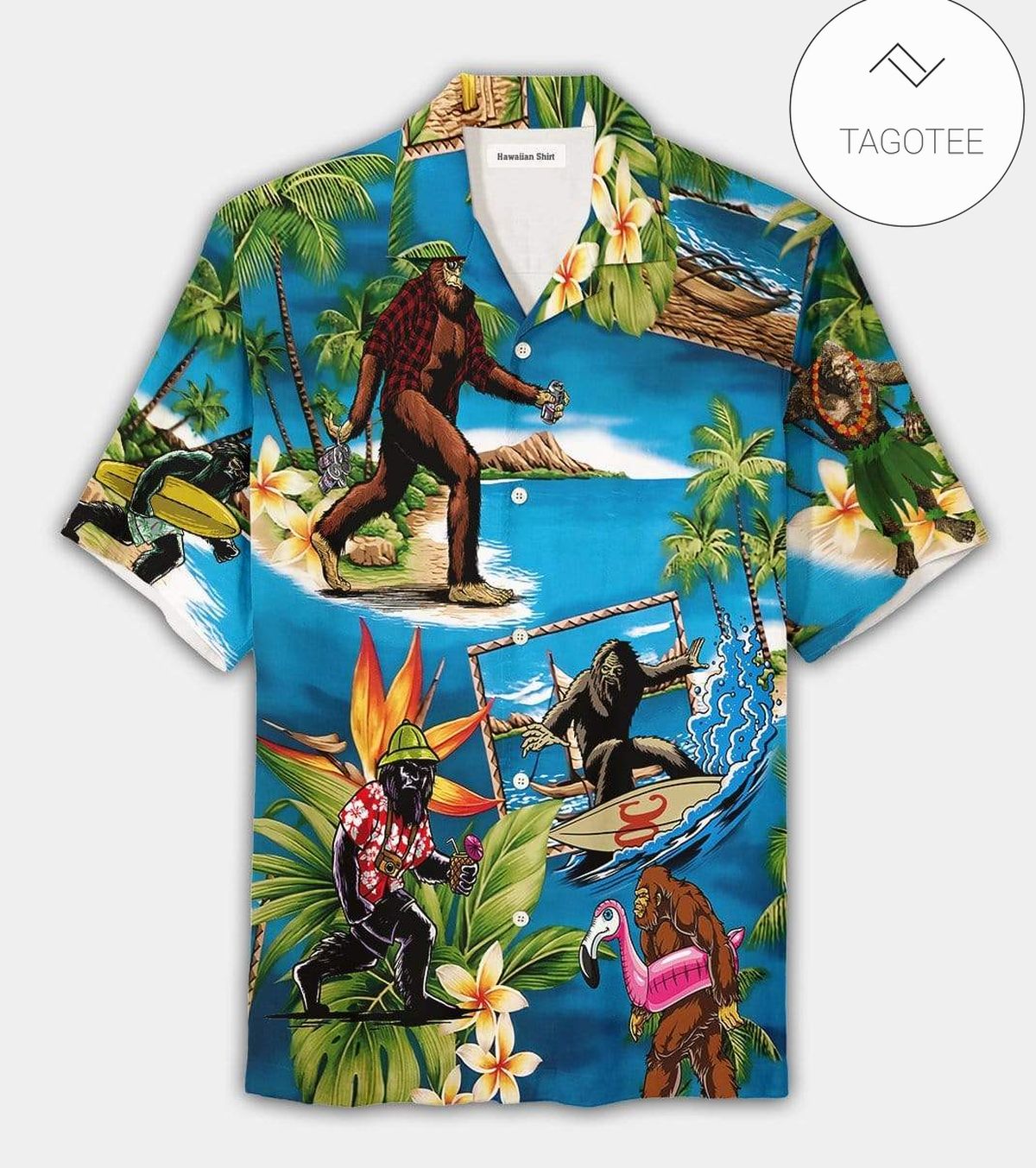 Bigfoot Bus Beach Hawaiian Aloha Shirts