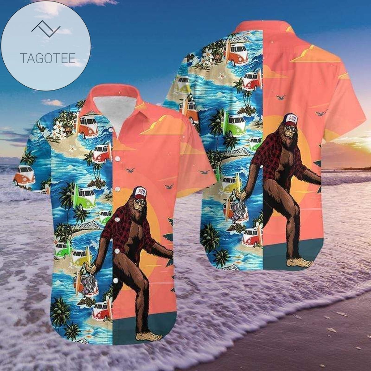 Bigfoot Carrying Easter Eggs Unisex Hawaiian Aloha Shirts