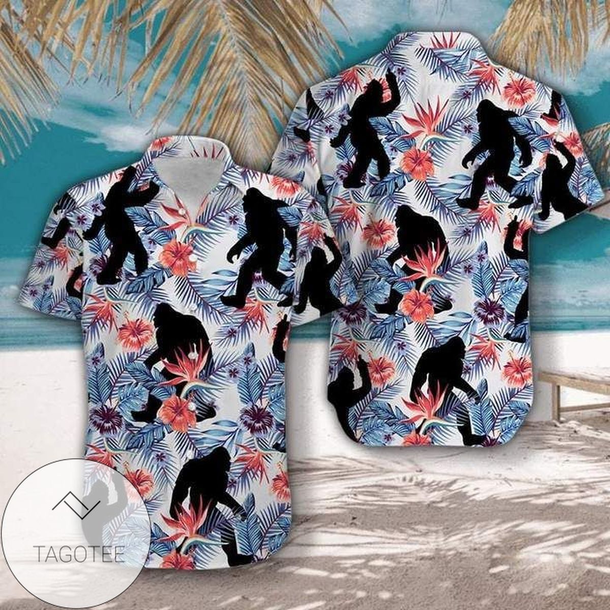 Bigfoot Beach Hawaii Shirt Bigfoot Sasquatch On Vacation In Beach Hawaiian Shirt