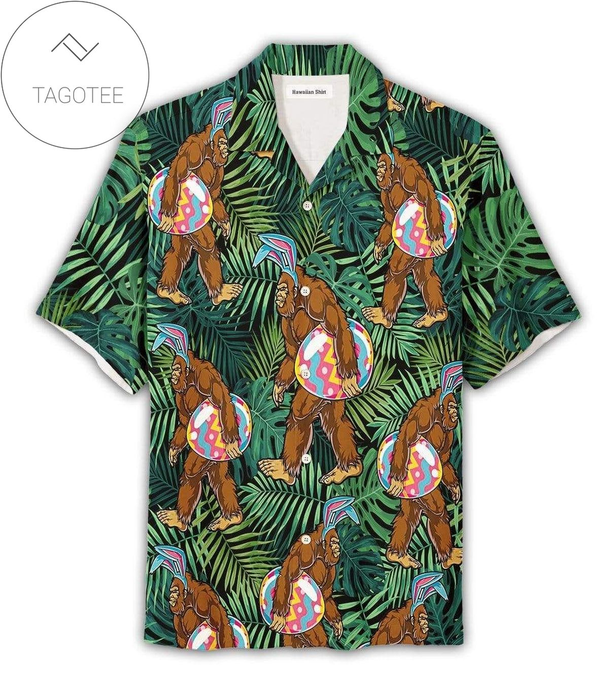 Bigfoot Camping Tropical Flowers Hawaiian Graphic Print Short Sleeve Hawaiian Shirt