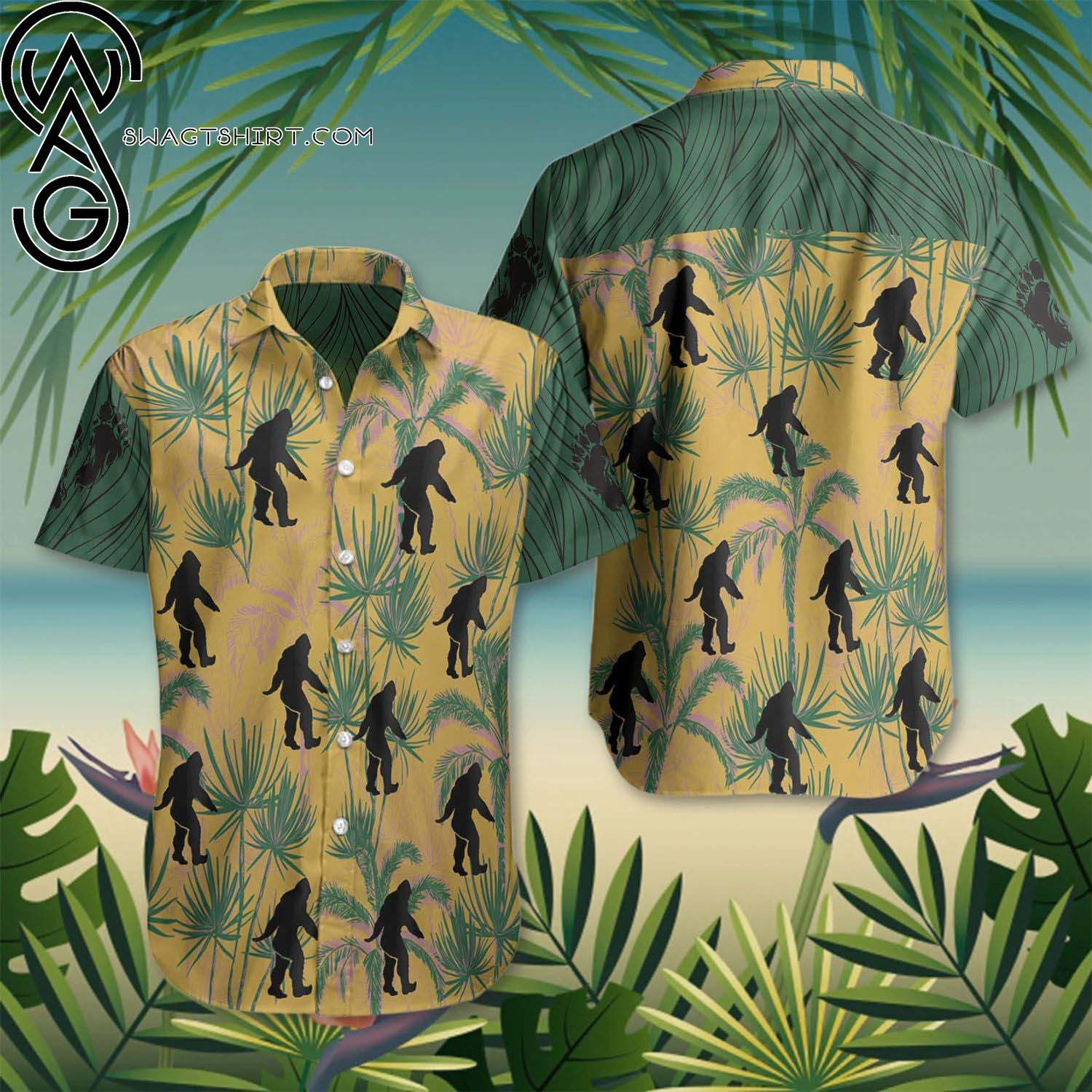 Bigfoot At Sunset Orange Full Printing Hawaiian Shirt