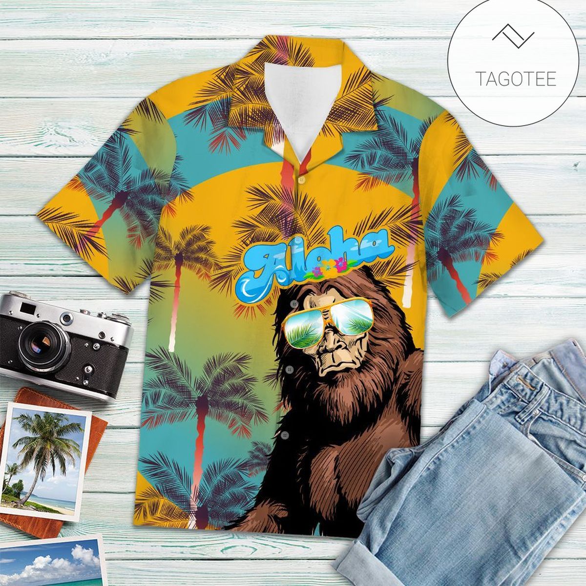 Bigfoot Hawaii Shirt Walking Bigfoot In The Forest Green Hawaiian Aloha Shirt