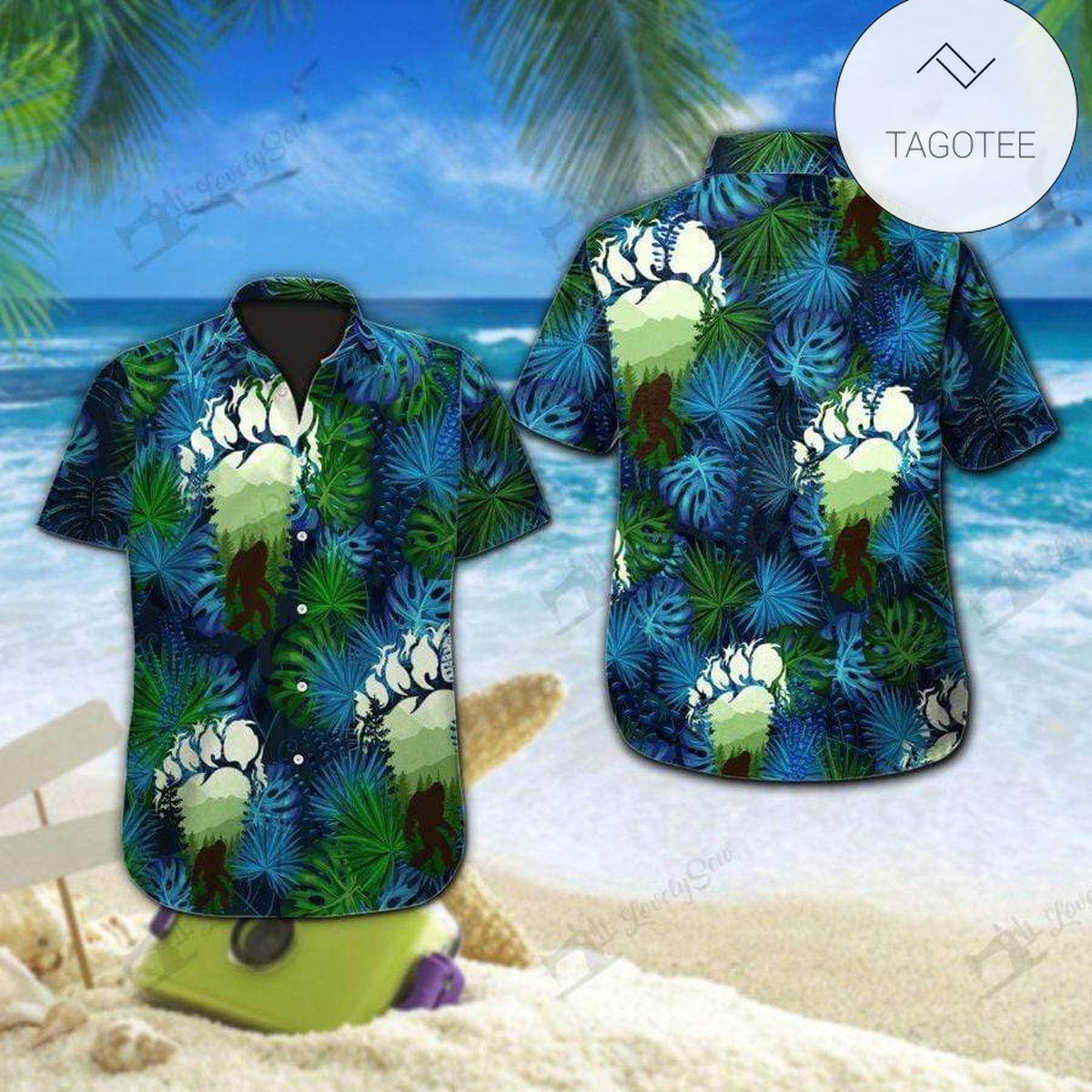 Bigfoot Hawaii Shirt Walking Bigfoot In The Forest Green Hawaiian Aloha Shirt