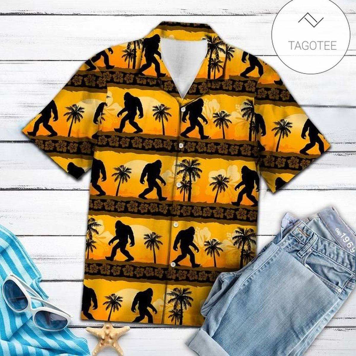 Bigfoot Hawaiian Shirt Bigfoot Beach Vacation Palm Tree Hawaii Aloha Shirt