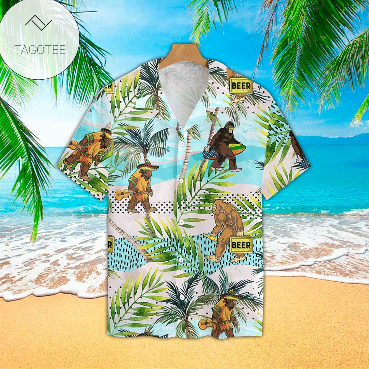 Bigfoot Hawaiian Shirt Bigfoot Summer Vacation Palm Tree Hawaii Aloha Shirt