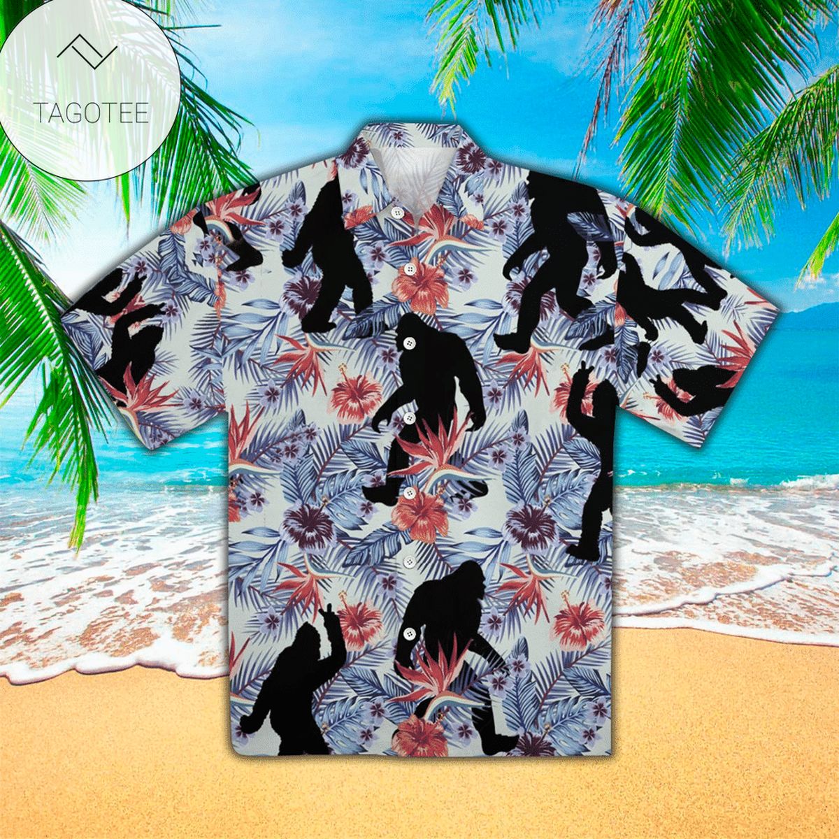 Bigfoot Hawaiian V Graphic Print Short Sleeve Hawaiian Shirt