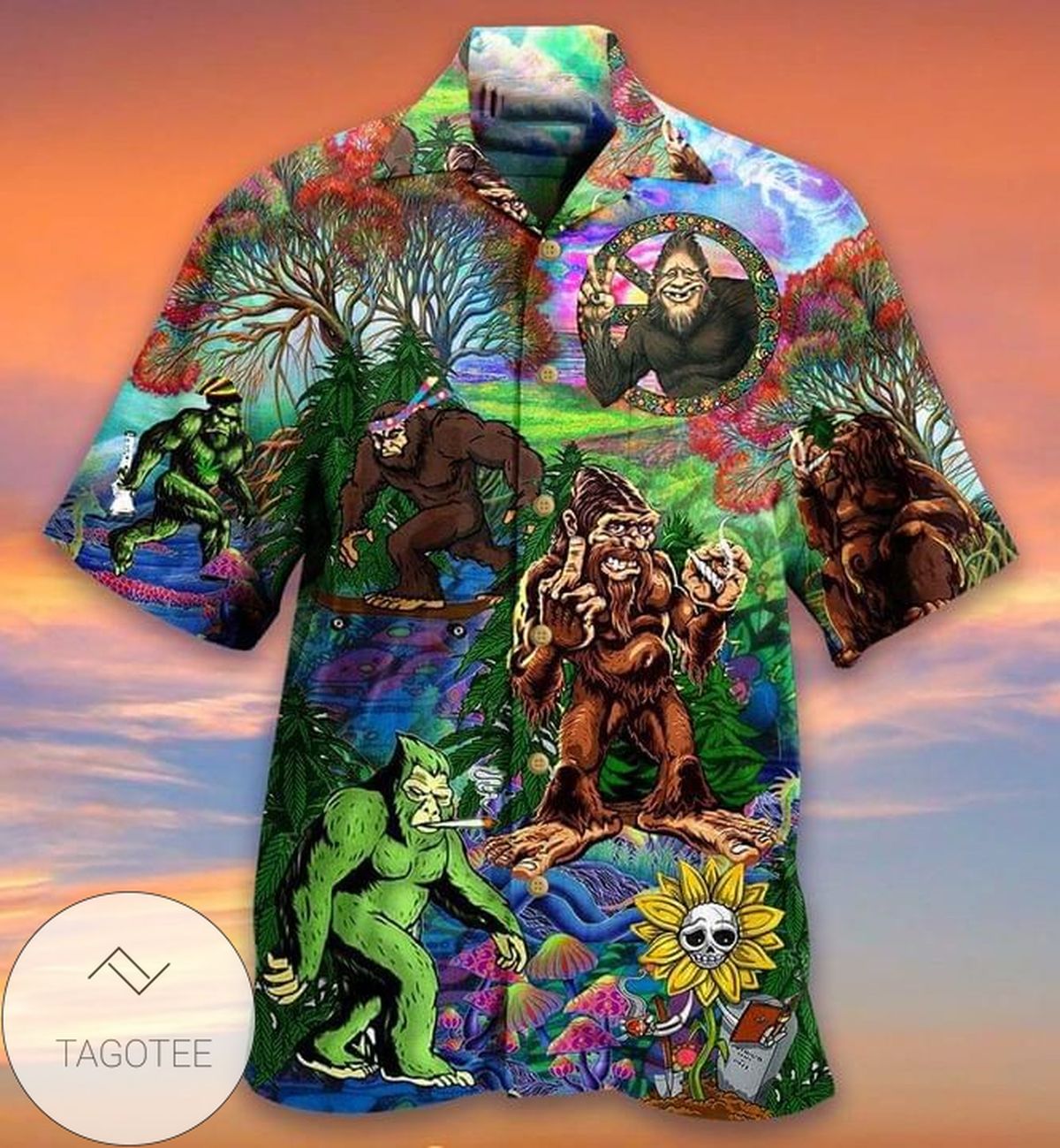 Bigfoot Jungle Palm 3d Hawaiian Shirt For Men With Vibrant Colors And Textures