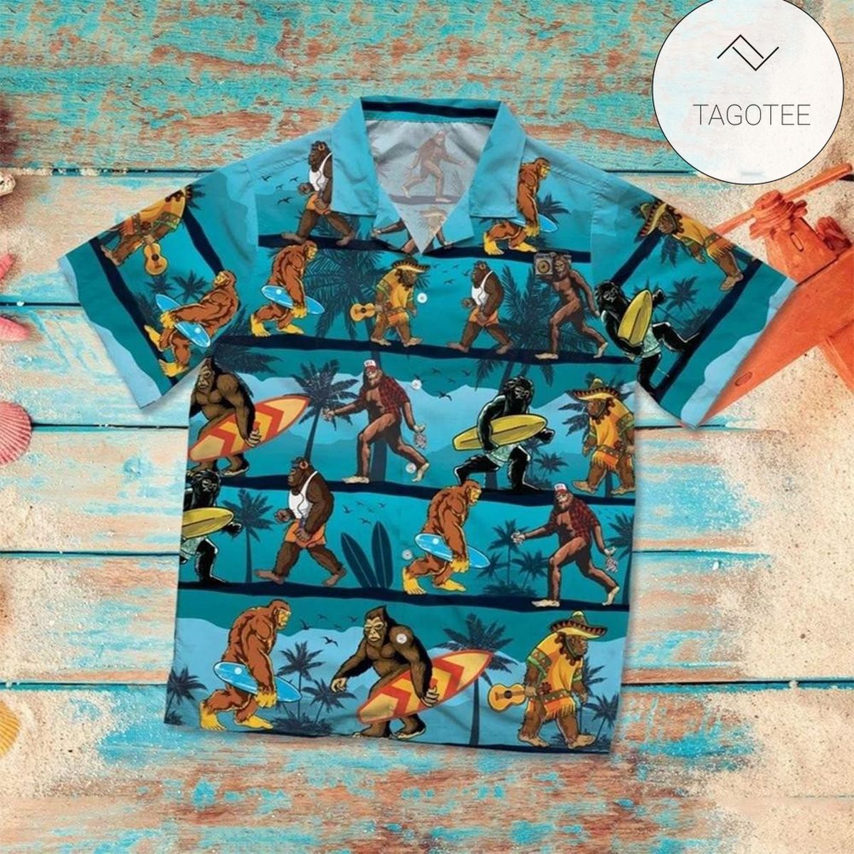 Bigfoot Surfing Enjoy Summer Vacation Tropical Hawaiian Aloha Shirts