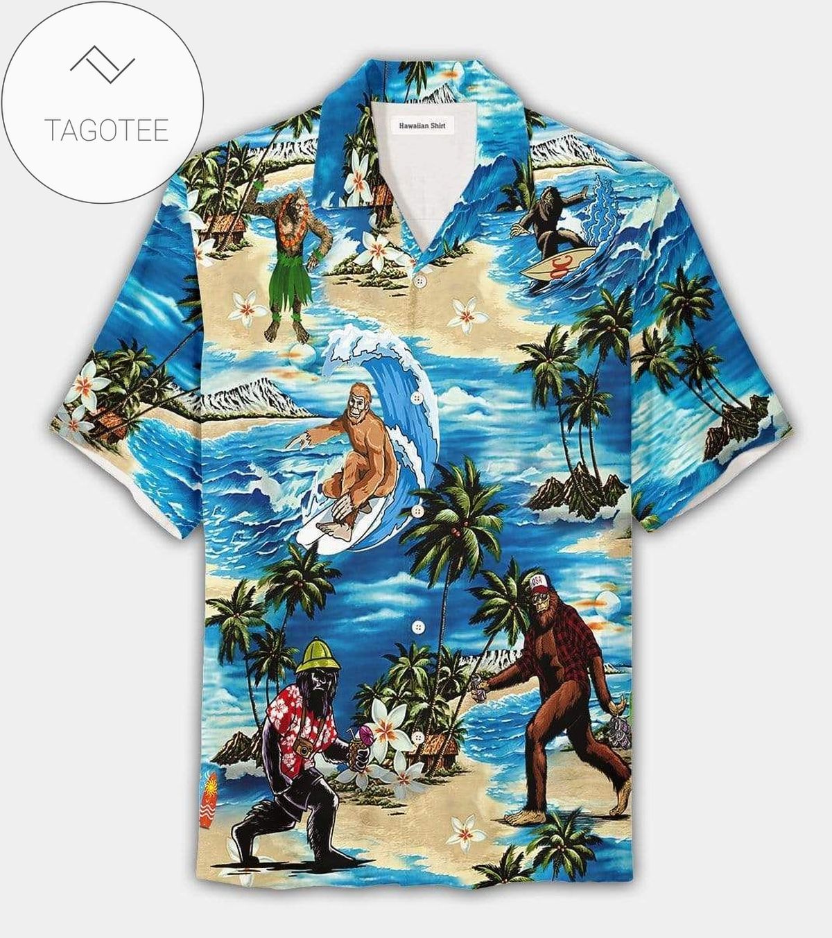 Bigfoot Squad Surfing Enjoy Tropical Summer Vintage Hawaiian Shirts