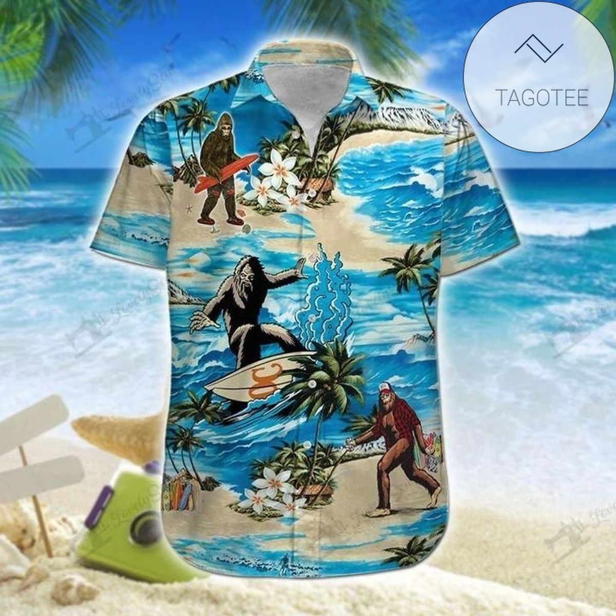 Bigfoot Squad Surfing Enjoy Tropical Summer Vintage Hawaiian Shirts