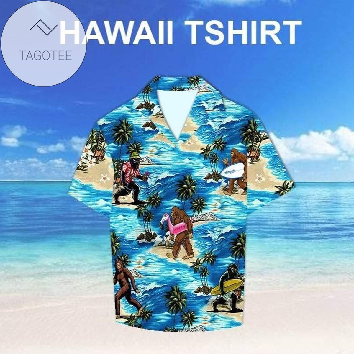 Bigfoot Surfing Sunset Tropical Vibe 2022 Authentic Hawaiian Shirts