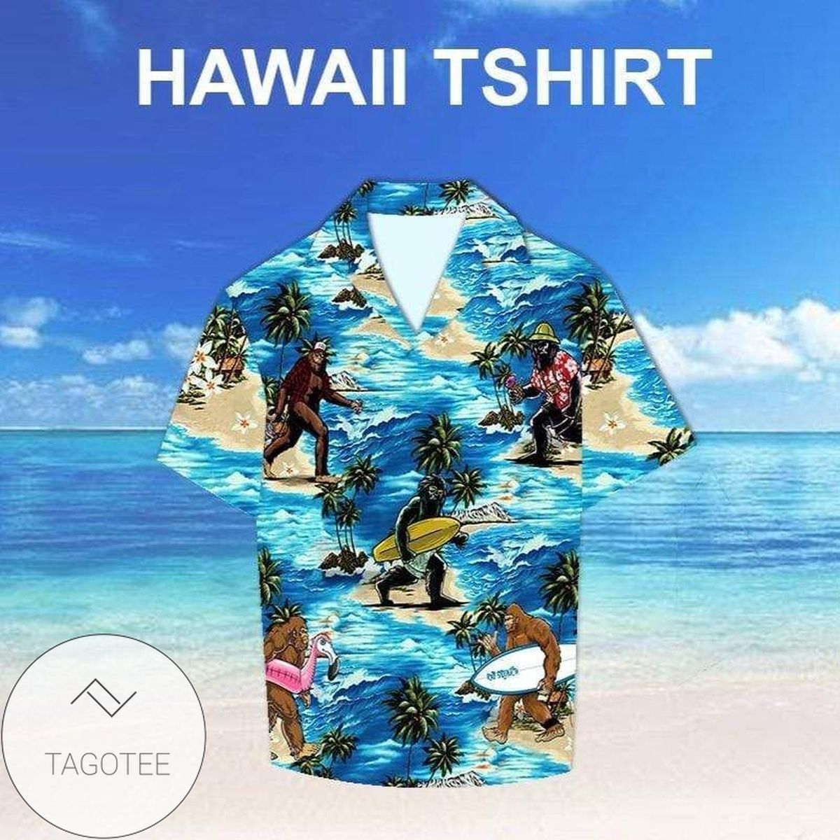 Bigfoot Surfing Sunset Have Fun Hawaiian Aloha Shirts